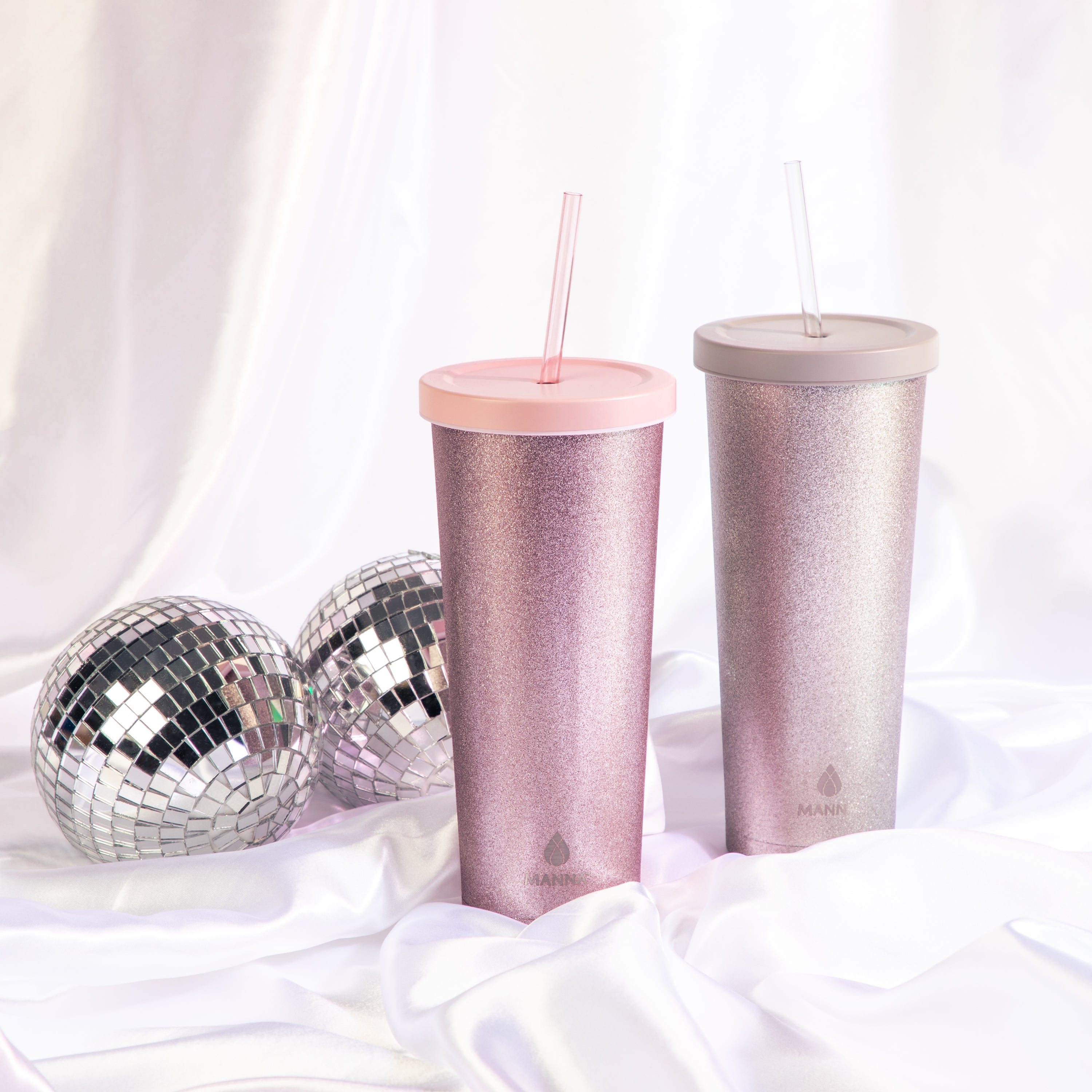 Blush glam Double Walled glitter Tumbler Reusable Travel, Plastic, Slim,  Iced coffee cup with Silicone Seal