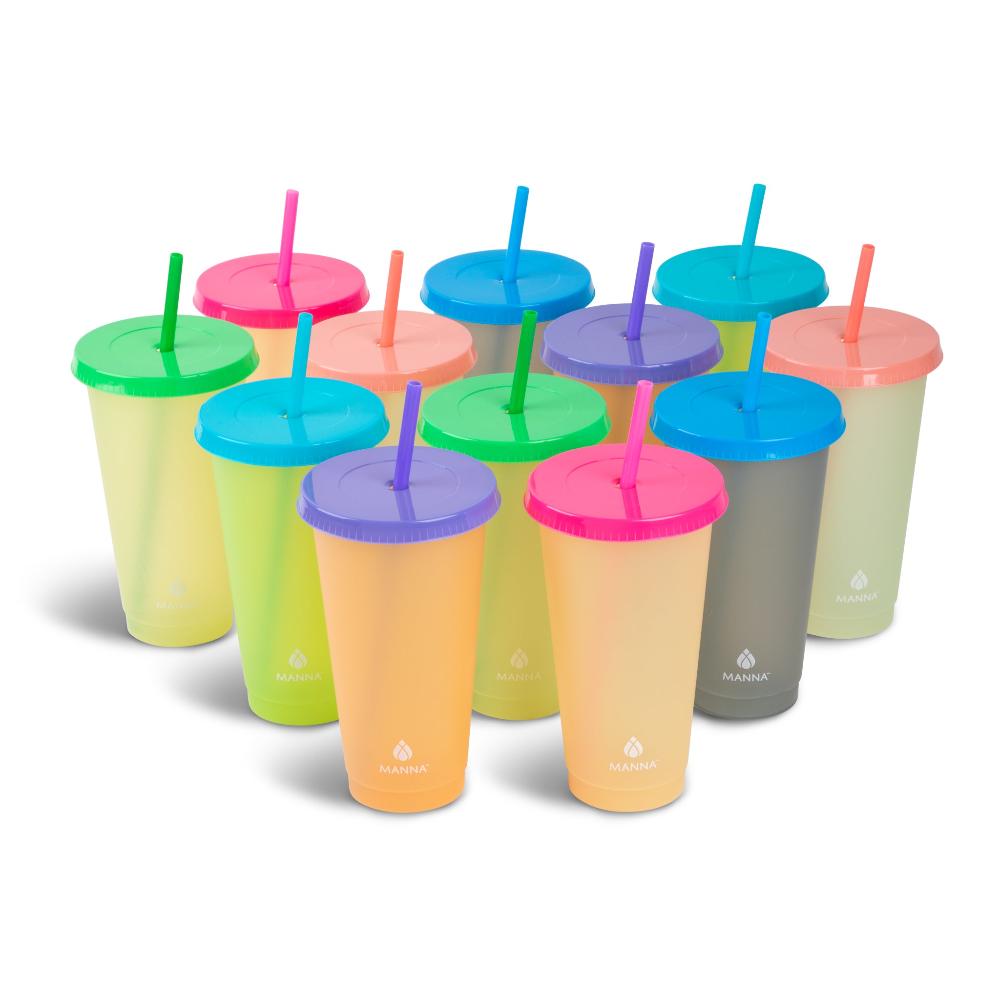 New MANNA 4 Pack Color Changing Reusable Tumblers w/ Lids & Straw Set -  24oz