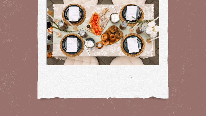 A picnic table with food