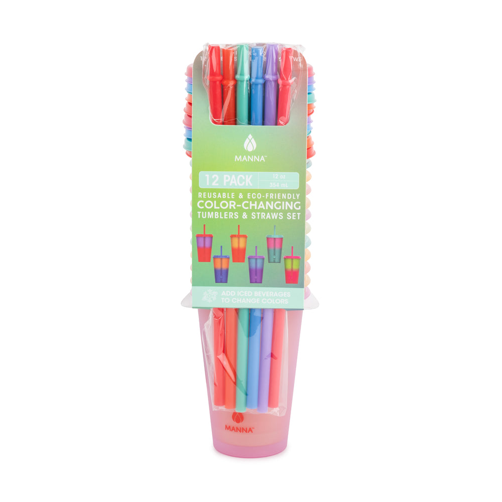 Manna Color-Changing Silicone Skinny Straws & Cleaning Brush 7pc Set