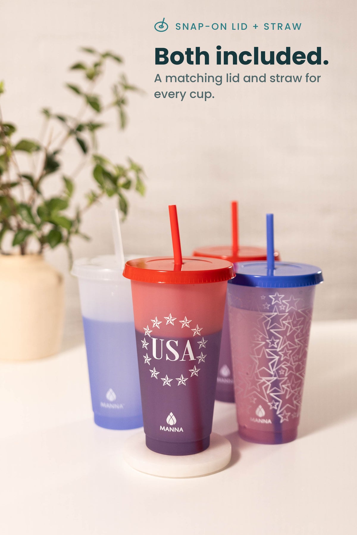 4PK 24 oz Patriotic Color Changing Cups