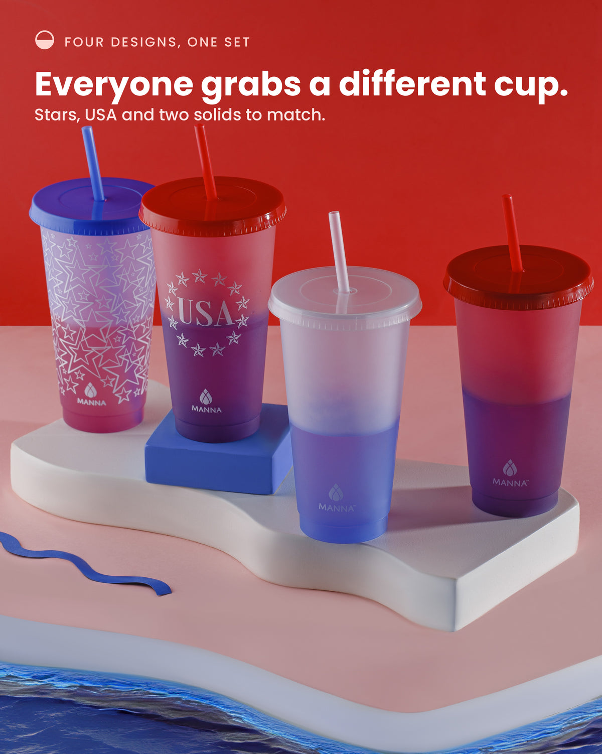 4PK 24 oz Patriotic Color Changing Cups