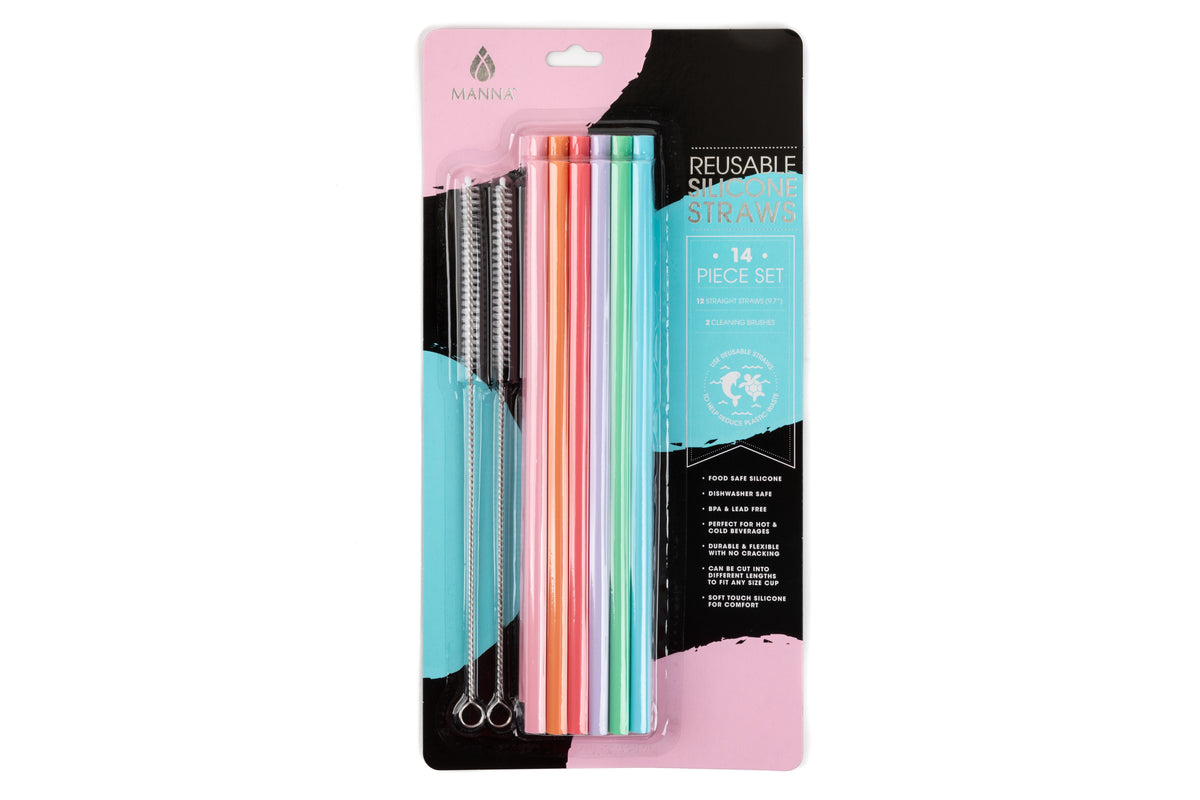 Straw Cleaner Set 14-Piece Silicone Straw & Straw Cleaner Set