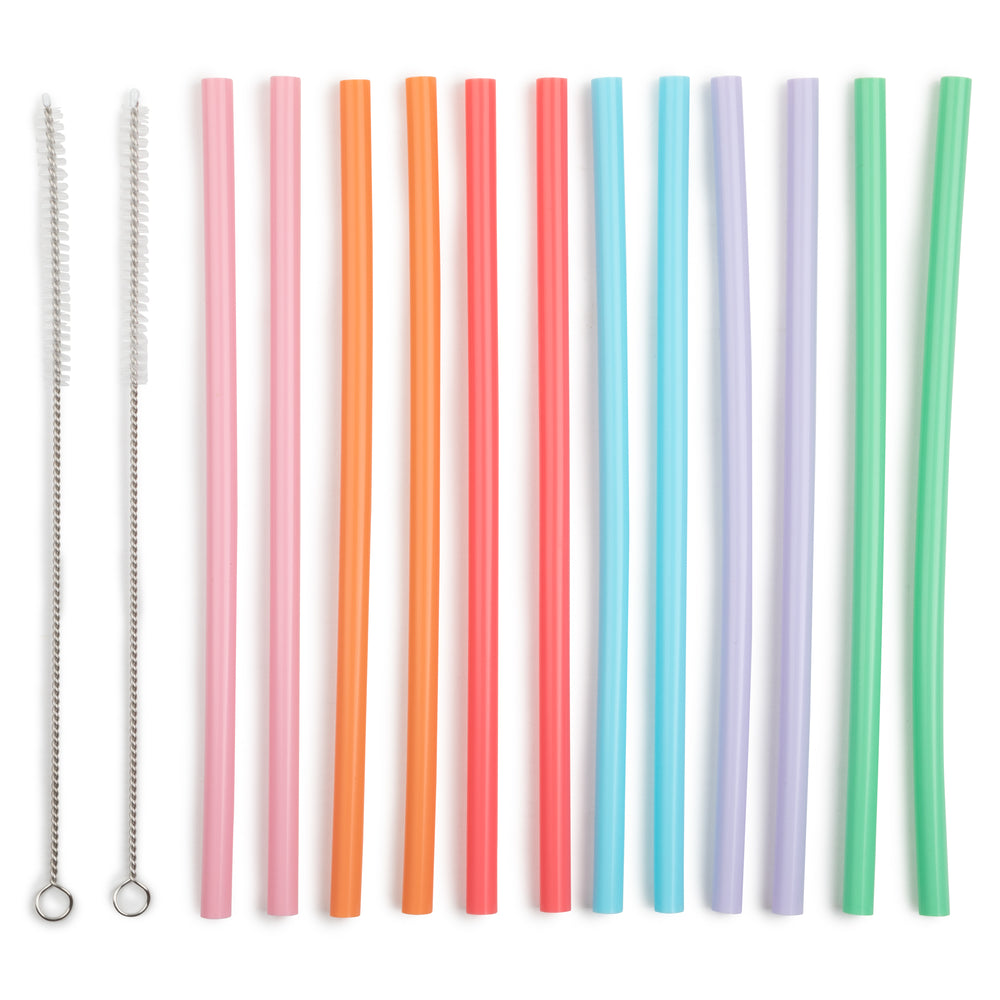 14 pc Straight Silicone Straws with Cleaners Set