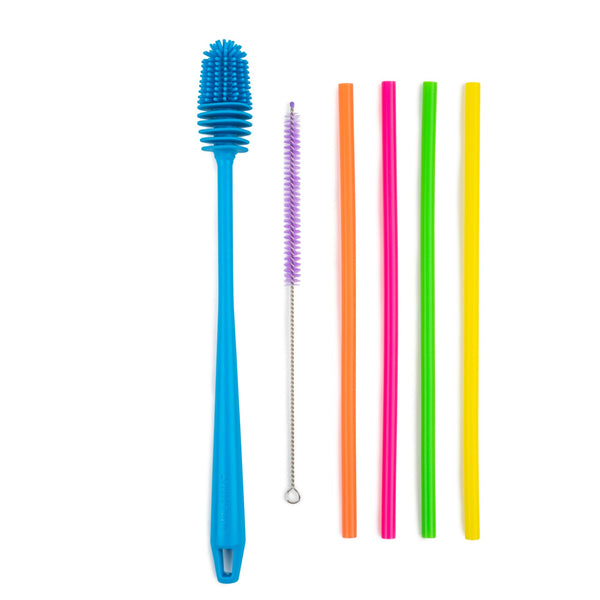 Manna Color-Changing Silicone Skinny Straws & Cleaning Brush 7pc Set