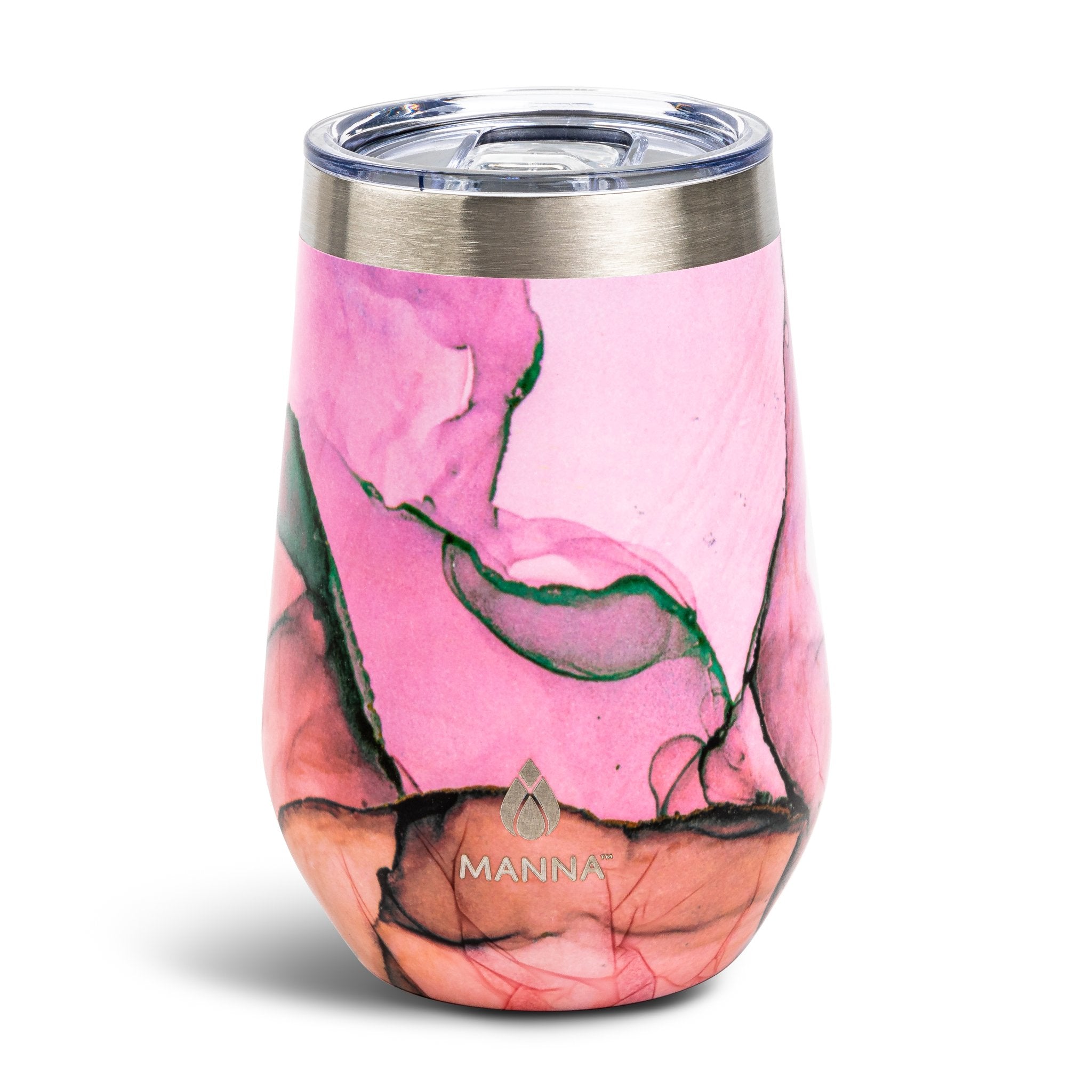 Double Wall Vacuum Insulated Stainless Steel Travel Mug and Wine Tumbler Set  14 fl. oz Pink Floral
